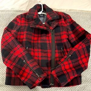 Red & black plaid waist length jacket